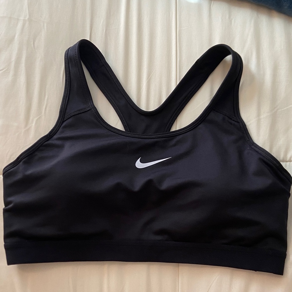 Nike Women's Black Sports Bra with White Logo